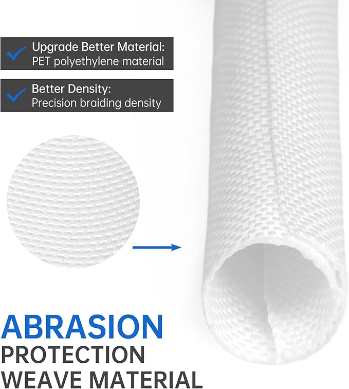 Split Braided Cable Sleeve，Flexible Wire Loom Tubing, Automotive Cord Protector Pet Proof, Cable Management for Computer TV Electric Wires Harness 16ft (White, 16mm（5/8")