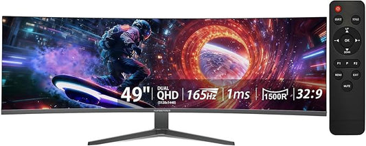 49 inch Curved Monitor with Remote, 165Hz WDQHD(5120 x 1440p) 5K Ultrawide Gaming Monitor R1500, HDR400, 3000:1 Contrast, sRGB 100%, USB-C, FreeSync, PIP/PBP, Built-in Speaker, HDMI 2.1 & DP 1.4