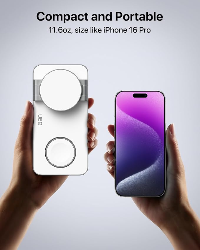 Foldable 3 in 1 Wireless Charging Station for Apple Compatible with Magsafe Charger Stand,Magnetic Wireless Charger Station for iPhone 17 Air 16 15 14 13 12 Series,Airpods Pro,Apple Watch (White)