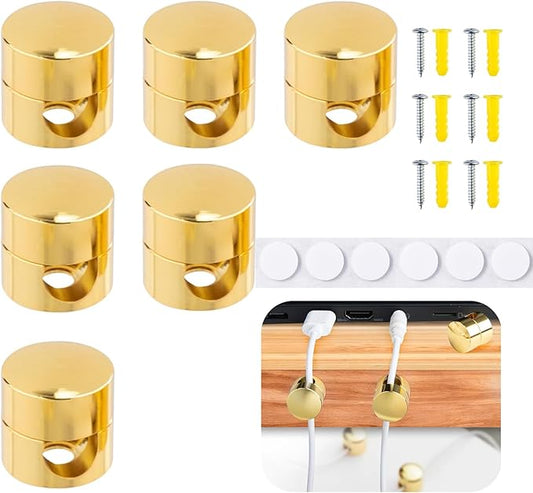 6 Sets Charger Cord Holder, Gold Metal Adhesive Cable Management Clips,Adjustable Cable Anchor Holders,Wire Organizer for Desk, Wall, Home, Office