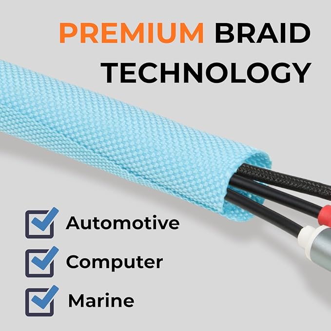 5/16 inch Split Braided Cable Management Sleeve for USB Cable Power Cord Audio Video Cable, Wire Loom Cord Protector from Cat Dog Chewing (Sky Blue, 10FT)