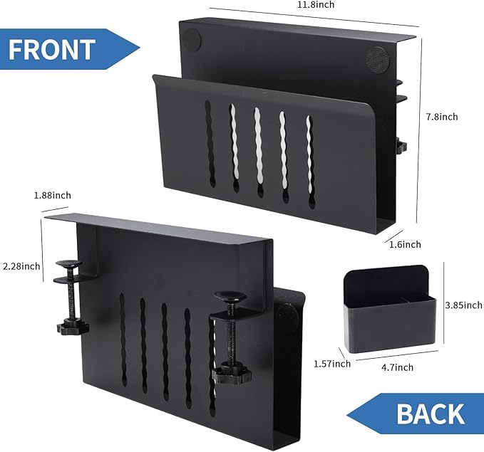 Desk Side Organizer, Desk Laptop Holder with Magnetic Pen Holder, No Drill Hanging Desk Organizer for Office and Home Fits Flat Edge 0.3" to 2.3"