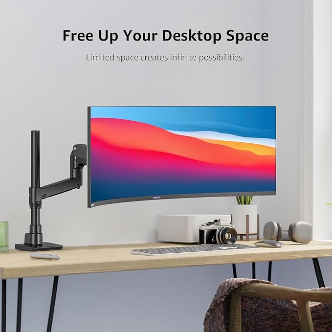 BEWISER Heavy Duty Monitor Arm for 34-57 inches Screens,Weight Capacity Up to 44 lbs,Full Motion Height Swivel Adjustable Ultrawide Monitor Arm (Black)