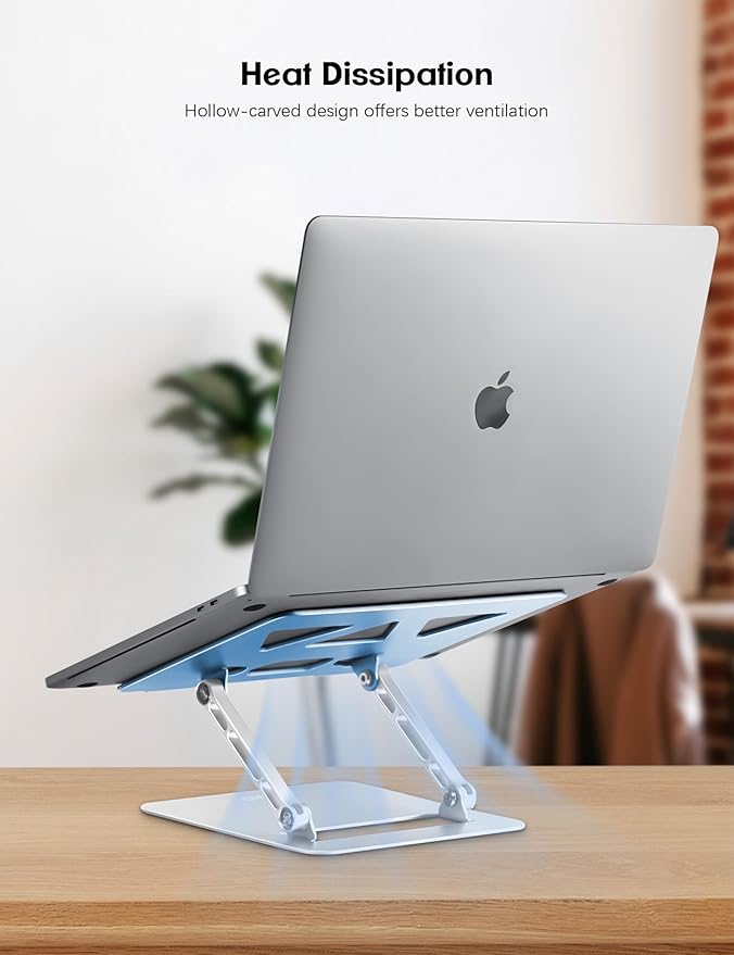 Adjustable Laptop Stand for Desk,Portable Laptop Stand Holder and Riser,Foldable Aluminum Notebook Computer Stands for MacBook Air Pro HP Lenovo Dell Samsung, 10-15.6 inch (Sky Blue-Silver)