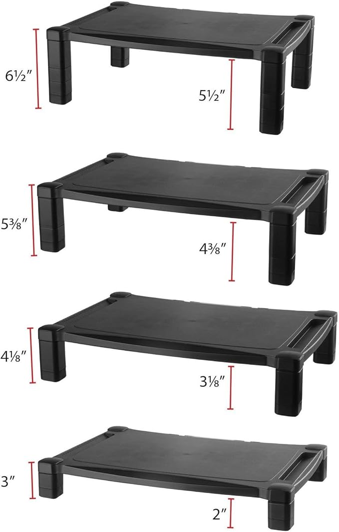 Kantek Extra Wide Single Level Height-Adjustable Monitor/Laptop Stand, 20-Inch Wide x 13.25-Inch Deep x 3 to 6.5-Inch High, Black (MS500)