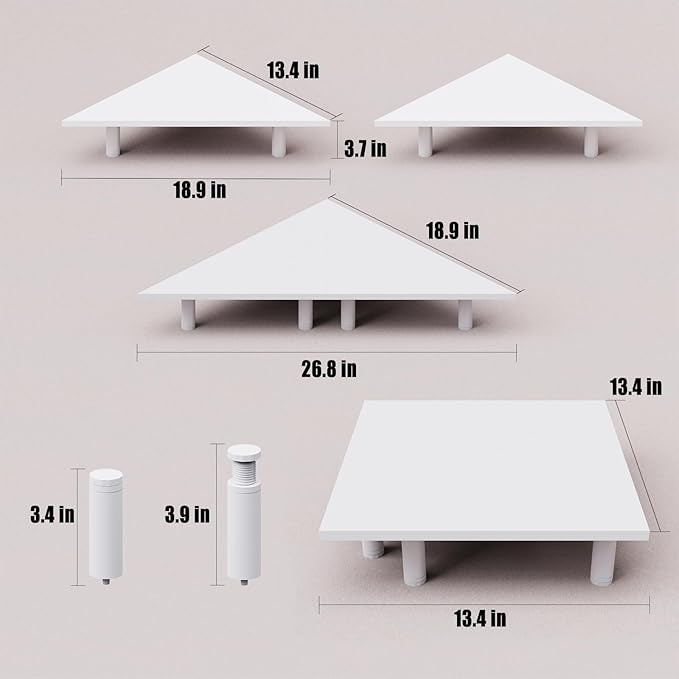 2 Pack White Corner Monitor Stand, Triangle/Square Adjustable Height Riser, 27-inch Universal Desktop Shelf for Computer, Laptop, PC, iMac, Printer (White)