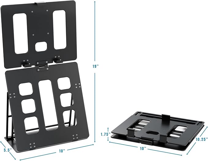 HNL Portable Monitor Stand, iPad & Tablet Holder, clamp Retention, Foldable, mountable Small Desk, Supports 7.75 inch to 10.75 inch Screen Width, Travel with Laptop, Black