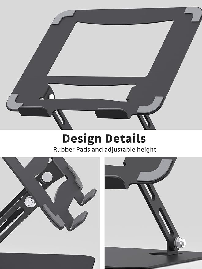 SOUNDANCE Laptop Stand for Desk with Stable Heavy Base, Adjustable Height Multi-Angle, Ergonomic Metal Riser Holder, Foldable Mount Elevator, Compatible with 10 to 15.6 Inches PC Computer, Black