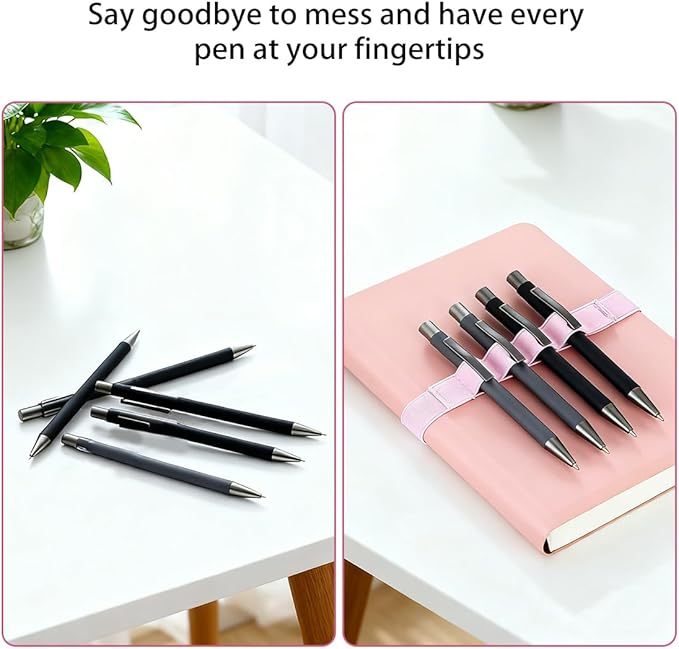 4-Pack Pen Loop Holder, Elastic Pen Loops for Notebook, Journaling, Office, Stretchable Pencil Organizer, Anti-Loss Desk Accessories (Pink)