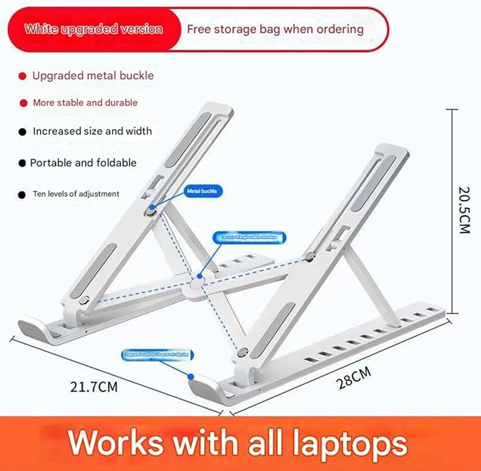 Portable Foldable Aluminum Alloy Tablet·Laptop Stand｜7 Levels of Lifting·Non-Slip and wear-Resistant·Ultra-Thin and Lightweight·Essential for Office·Home·Travel·Students (Silver,Plastic)