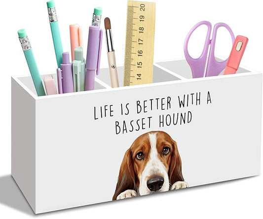 Basset Hound Dog Gifts Pen Pencil Holder for Desk, Funny Dog Lovers Gift Office Desk Accessories, Life Is Better with a Basset Hound Pen Holders Organizer for Women Kitchen Bathroom Decor