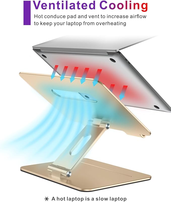 Adjustable MacBook Laptop Stand for Desk | Ergonomic Aluminum Laptop Riser with Heat-Vent, Compatible for 10-17" Laptops, Macaroon Gold