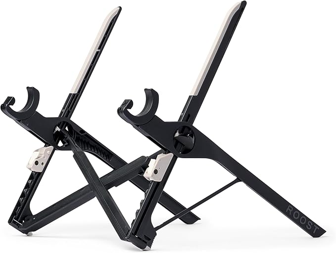 Roost V3 Plus - Ultra Portable and Adjustable Laptop Stand - Quick-Release Height Adjustment, 5 to 14 inch Screen Lift, Patented Rigid Folding Structure and Self-Adjustings Laptop Grips | Onyx Color