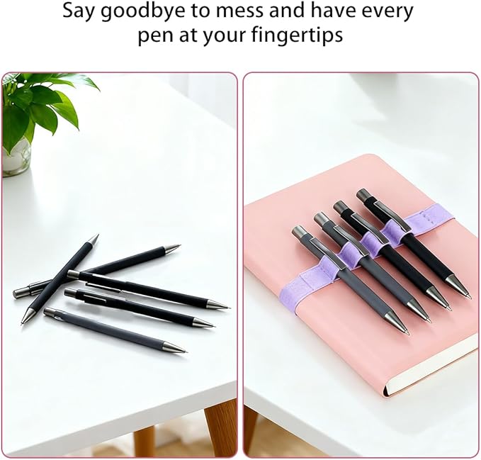 4-Pack Pen Loop Holder, Elastic Pen Loops for Notebook, Journaling, Office, Stretchable Pencil Organizer, Anti-Loss Desk Accessories (Purple)