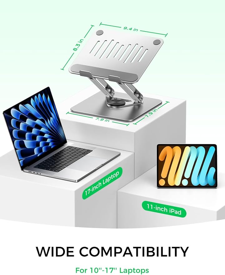 MAGIC JOHN Adjustable Laptop Stand for Desk, 360° Rotating Foldable Protable Laptop Riser Holder, Ergonomic Design Computer Notebook Stand Holder for MacBook Pro Air/Dell/HP 10-17.3"