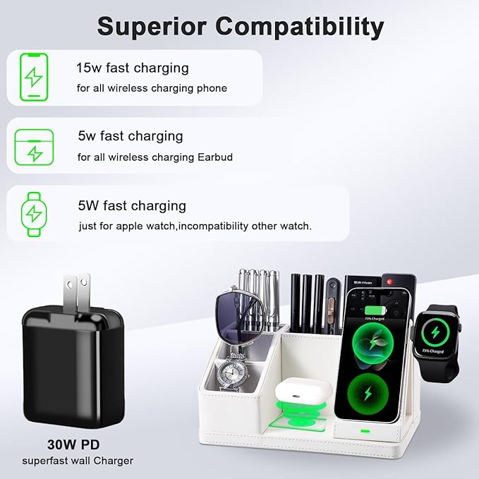 Leather Pen Organizer, Multi-Functional Pencil Holder for Desk, Desk Organizers and Accessories for Office Art Supplies,desk organizer with phone stand/charger,Birthday Gifts for Women/Men