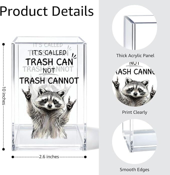 It's Called Trash Can Acrylic Cosmetic Organizer Pen Holder, Funny Acrylic Desk Holder Cup for Pen Pencil, Humor Office Gifts for Coworker Friend, Sarcastic Gifts for Racoon Lovers Leader Staff