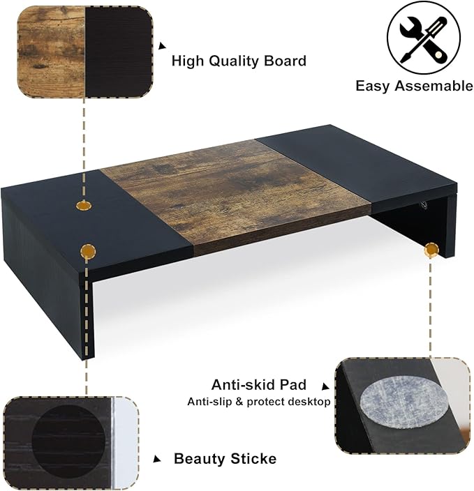 TEAMIX 20 inch Monitor Riser, Sturdy Wood Desktop Riser for TV/PC/Laptop/Printer, TV Riser Stand Computer Shelf with Storage for Home Office