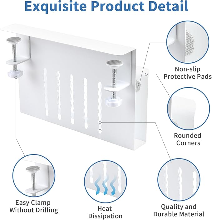 Desk Side Storage, Hanging Desk Organizer with Magnetic Pen Holder, No Drill Vertical Laptop Holder Fits Flat Edge 0.3" to 2.3"