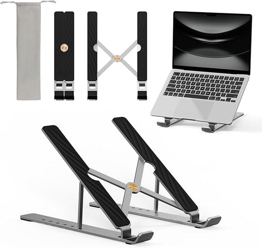 MX10 Pro Laptop Stand for Desk, Ergonomic 6-Level Adjustable Computer Stand, Foldable Portable Holder with Cooling Vent & Anti-Slip Pads
