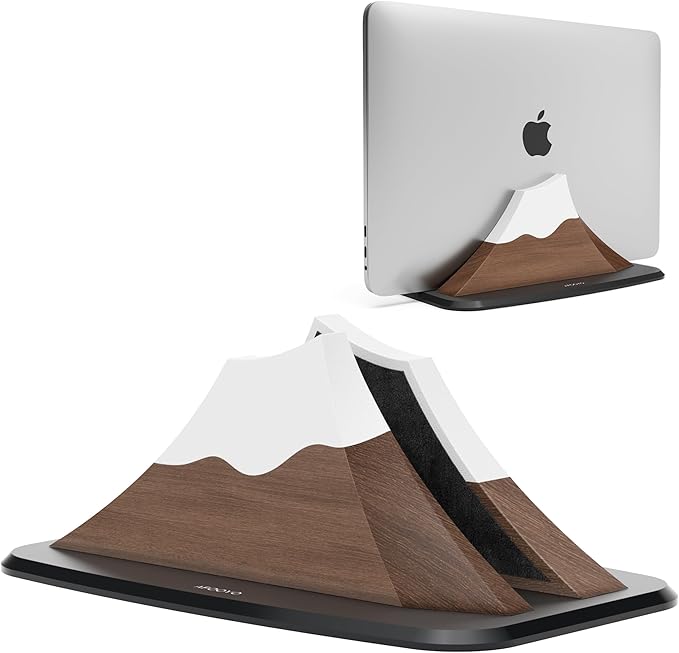 Vertical Laptop Stand - Snow Peak-Shaped Wooden Holder Dock Compatible with MacBook, Surface, Chromebook, Dell & More - Space-Saving Design for All Laptops,Walnut Finish