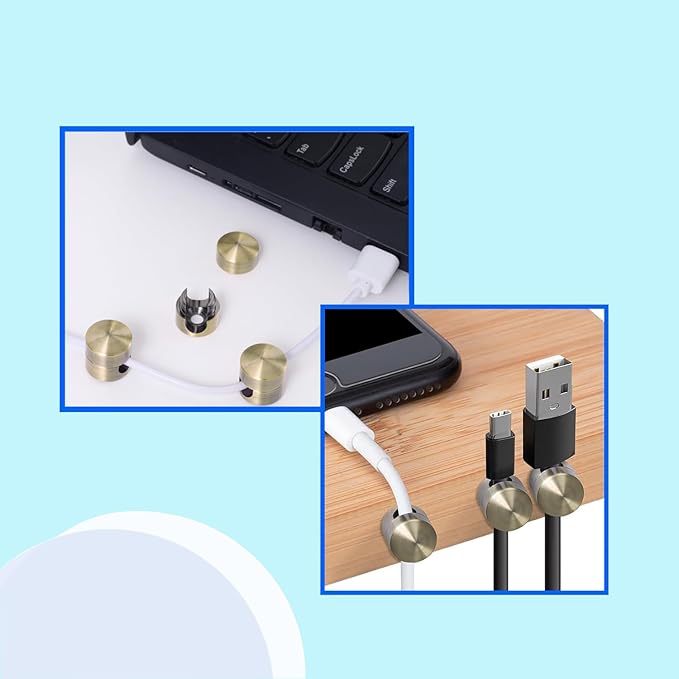 6 Sets Charger Cord Holder,Antique Copper Color Metal Adhesive Cable Management Clips,Adjustable Cable Anchor Holders,Wire Organizer for Desk, Wall, Home, Office