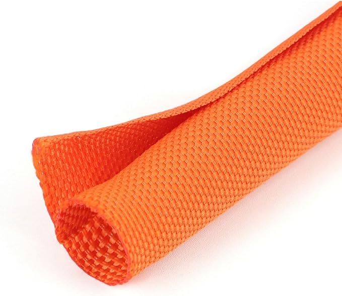1-1/2 inch Split Braided Cable Management Sleeve for USB Cable Power Cord Audio Video Cable, Wire Loom Cord Protector from Cat Dog Chewing (Orange, 10FT)