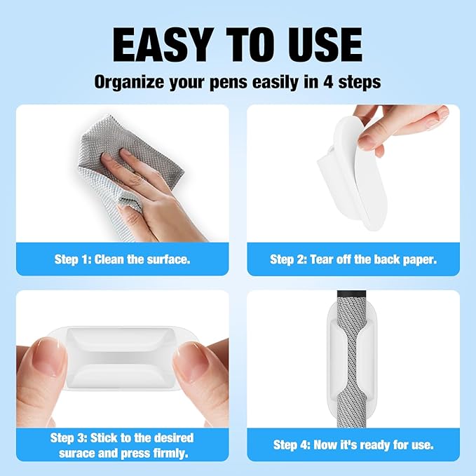 Adhesive Pencil Holders for Desk Silicone Pen Holder Organizer for Desk Accessories,Teacher Supplies for Classroom, Office, School Accessories,Notebook, WallS or Clipboards（10PCS,White）