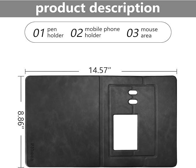 Premium PU Leather 3-in-1 Mouse Pad with Phone Stand and Pen Holders, 9.7x7.7 inches Organizer Desk Mat for Reception counters and Home Office (Black 1Pack)