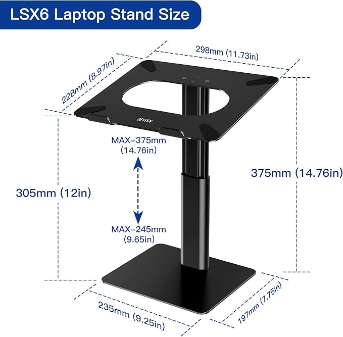 BESIGN LSX6 Computer Holder Stand, Ergonomic Adjustable Notebook Riser for Standing Work, Compatible with Air, Pro, Dell, HP, Lenovo More 10-14" Laptops, Black