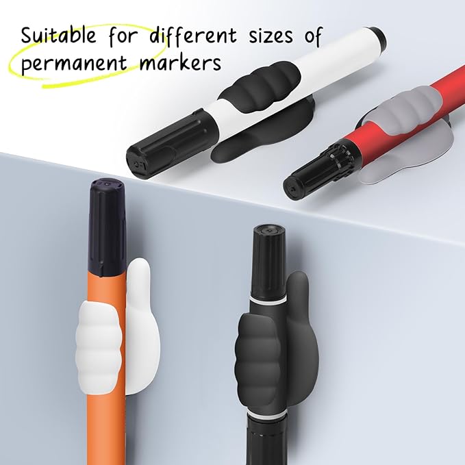 AIERSA Thumb Silicone Marker Holder for Whiteboard, Dry Erase Adhesive Marker Holder, Sticky Marker Clip for Classroom Desk, Clipboard, Lockers, Wall Single Marker Organizer for School Office Supplies