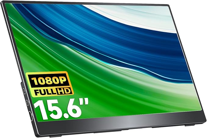 cocopar Portable Monitor 15.6'' 1080P 60Hz 85% sRGB IPS Travel Monitor with USB-C HDMI Portable Screen for Laptop MacBook Surface PC PS4/5 External Display with Kickstand, VESA Mountable