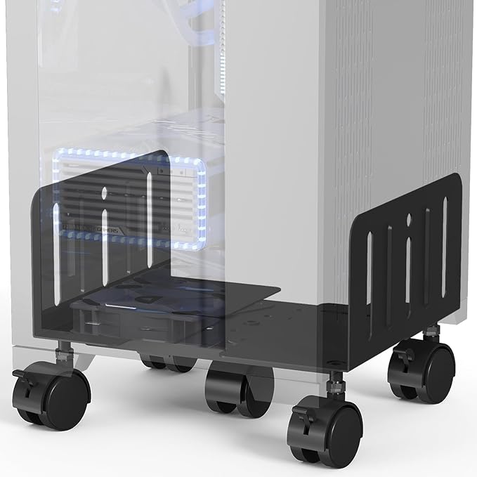 JOY worker Computer Tower Stand, 4.9 to 13.9 inch Wide Adjustable Mobile PC Cart with 5 Wheels, Steel Tower Floor Stand Holds Up to 66 lbs, Rolling Gaming CPU Holder Under Desk, Black