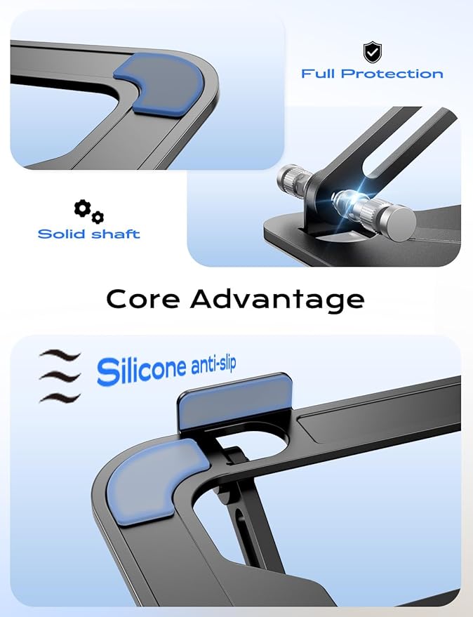 Adjustable Laptop Stand for Desk, Metal Foldable Laptop Riser, Portable Laptop Holder Mount, Ventilated Cooling Notebook Stand for MacBook Air Pro, All 10-16'' Notebooks Laptops Black