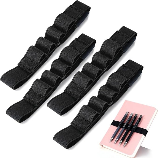 4-Pack Pen Loop Holder, Elastic Pen Loops for Notebook, Journaling, Office, Stretchable Pencil Organizer, Anti-Loss Desk Accessories (Black)