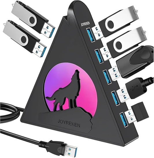 7-Port USB 3.0 Hub, Vertical USB Hub Splitter with RGB Lighting,5Gbps High-Speed Data Transfer and 2FT Extension Cable, Compatible with PC, MacBook, Laptop, PS5, Xbox, Flash Drive, Printer