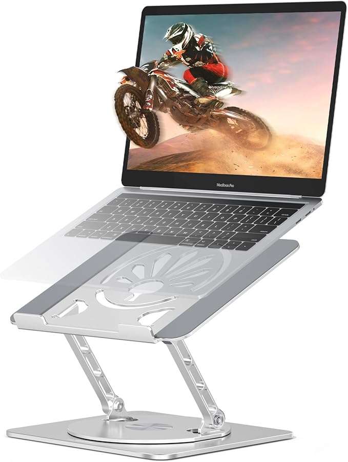 Adjustable Laptop Stand for Desk-360° Rotating Foldable Laptop Holder Ergonomic Laptop Riser for MacBook Pro/Air Dell HP Lenovo Notebook up to 16.3",Silver