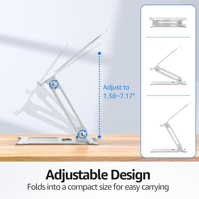 Urmust Laptop Notebook Stand Holder Adjustable Ultrabook Stand Riser Portable Compatible with MacBook Air Pro HP Dell XPS Lenovo All laptops 10-15.6"(Silver)
