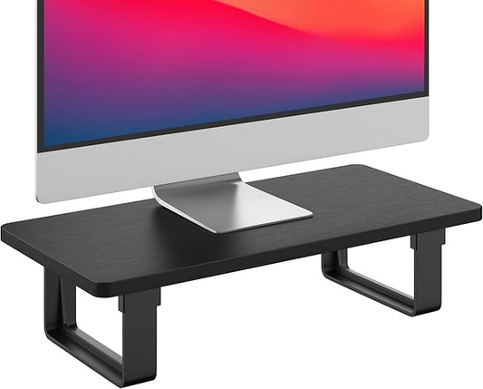 Monitor Stand Riser with 50 LB Capacity, Stable Wood Computer Monitor Stand for Desk Organizers, Computer Riser Monitor Shelf for PC Laptop Notebook Printer Computer iMac, 1-Step Installation, Black