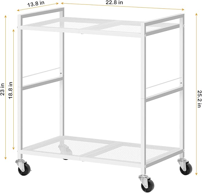 OYEAL Computer Tower Stand, PC Tower Stand Metal Rolling Cart Holds up to 40lbs, 2 Tier Mobile Printer Stand with Storage Under Desk for Home & Office, White