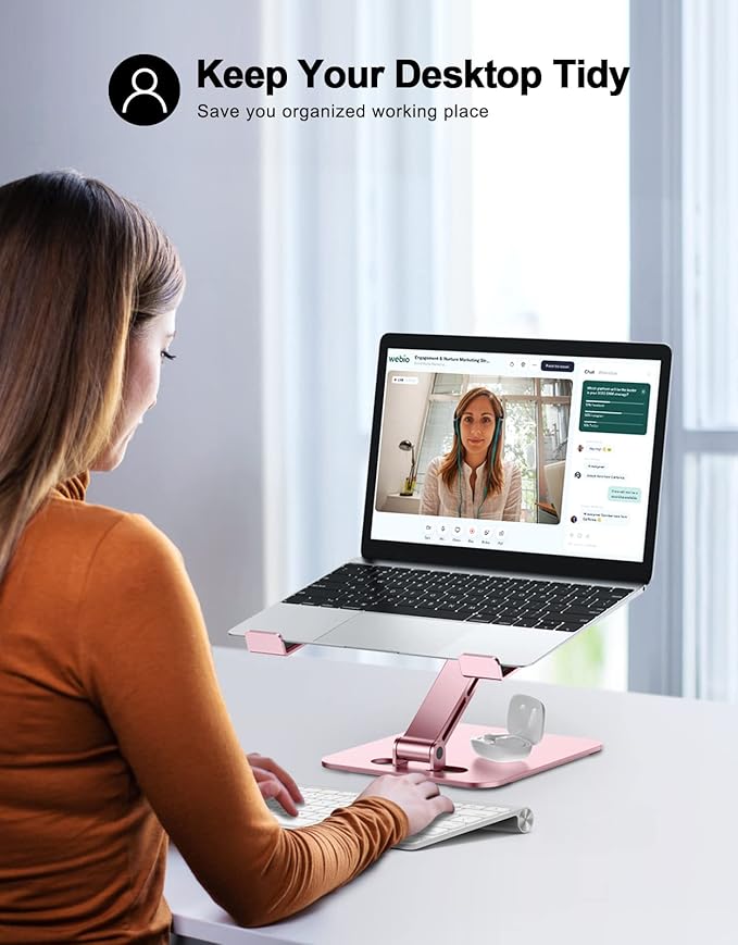 Foldable Laptop Stand, Height Adjustable Ergonomic Computer Stand for Desk, Aluminum Portable Laptop Riser Notebook Holder Mount Compatible with MacBook Pro Air, HP, Dell 10-16" (Pink)