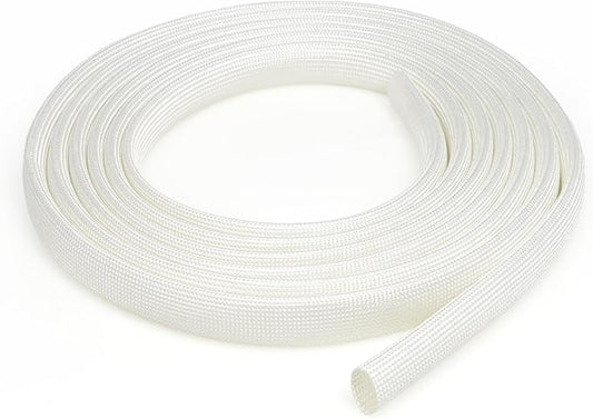 Braided Fiberglass Sleeve, 10ft High Temp Cable Sleeve, Flexible Cable Management Cable Protector for Car Wire Loom Protection (White, 3/8")