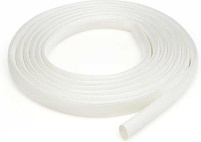 Braided Fiberglass Sleeve, 10ft High Temp Cable Sleeve, Flexible Cable Management Cable Protector for Car Wire Loom Protection (White, 3/4")