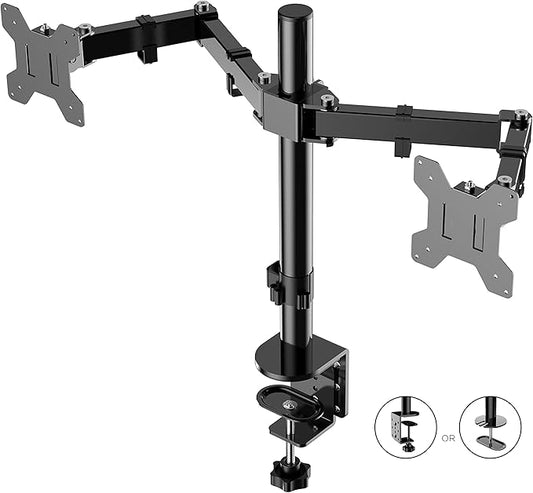 Rocelco Premium Desk Computer Monitor Mount - Standard Pattern Fits 13" - 27" LED LCD Dual Flat Screen - Double Articulated Full Motion Adjustable Arm - Grommet and C Clamp - Black (R DM2)