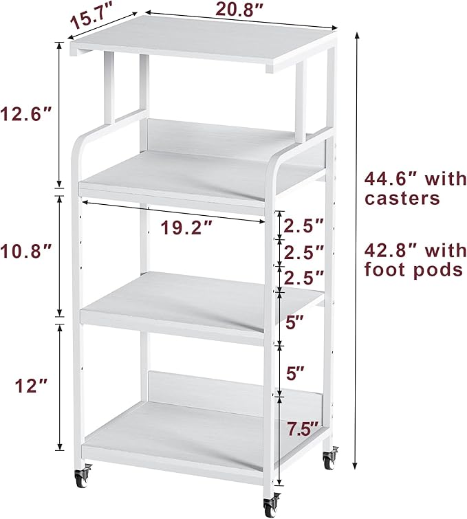 4-Tier White Printer Stand with Wheels, Extra Large Tall Printer Table with Storage Shelf, 4 Tier Printer Cart, Home Printer Stands (White)