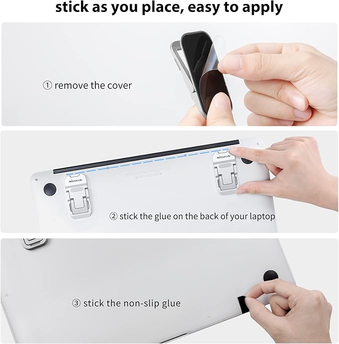 Nillkin Portable Laptop Stand with 3 Adjustable Angles, Flip Keyboard Riser Feet for Most Keyboards, Computer Keyboard Stand for Desktop, MacBook, HP and Other 10-17 Inches Laptop Feet Riser, Silver