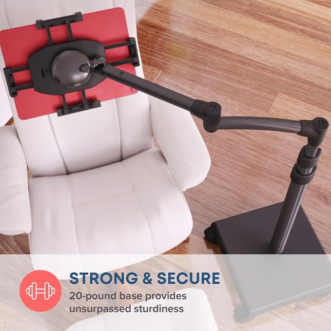 Levo G2 Premium Tablet Floor Stand with 5-Axis Adjustable Arm for iPad, Kindle, Samsung – Height Range 30–56 Inches – Hands-Free Reading, Streaming, Gaming, and Browsing in Bed, Sofa, or Chair