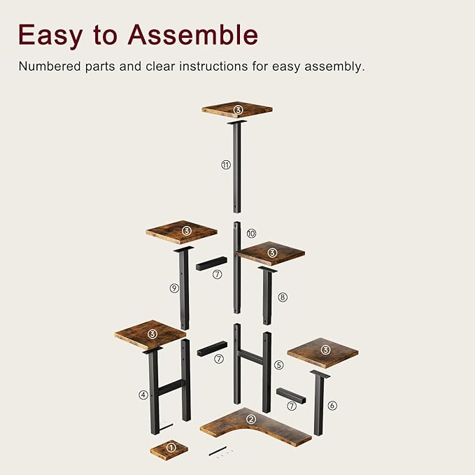 Corner Plant Stand Indoor with Grow Lights, 6 Tiered Corner Plant Shelf Flower Stand for Multiple Plants, Plant Shelves Organizer Rack for Living Room, Balcony, Patio, Square Rustic Brown