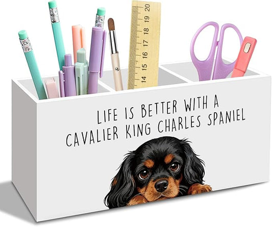 King Charles Cavalier Dog Gifts Pen Pencil Holder for Desk, Funny Dog Lovers Gift Office Desk Accessories,Life Is Better with a Cavalier King Charles Spaniel Pen Holder Organizer for Home