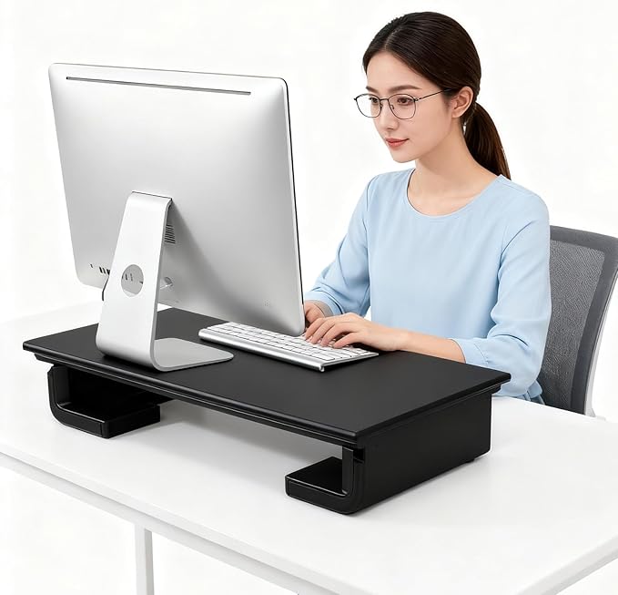 Computer Stand with USB Hub, 4 Port ABS USB 2.0 Ergonomic Desk Riser & Anti Slip Shelf, for Computer Displays Laptops Printers